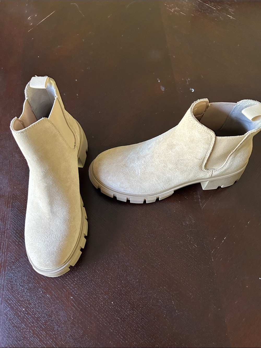 Steve Madden Beige Suede Chelsea Lug Ankle Boots